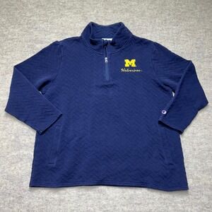 Champion Michigan Wolverines Navy Blue Quilted Pullover‎ Sweatshirt XL